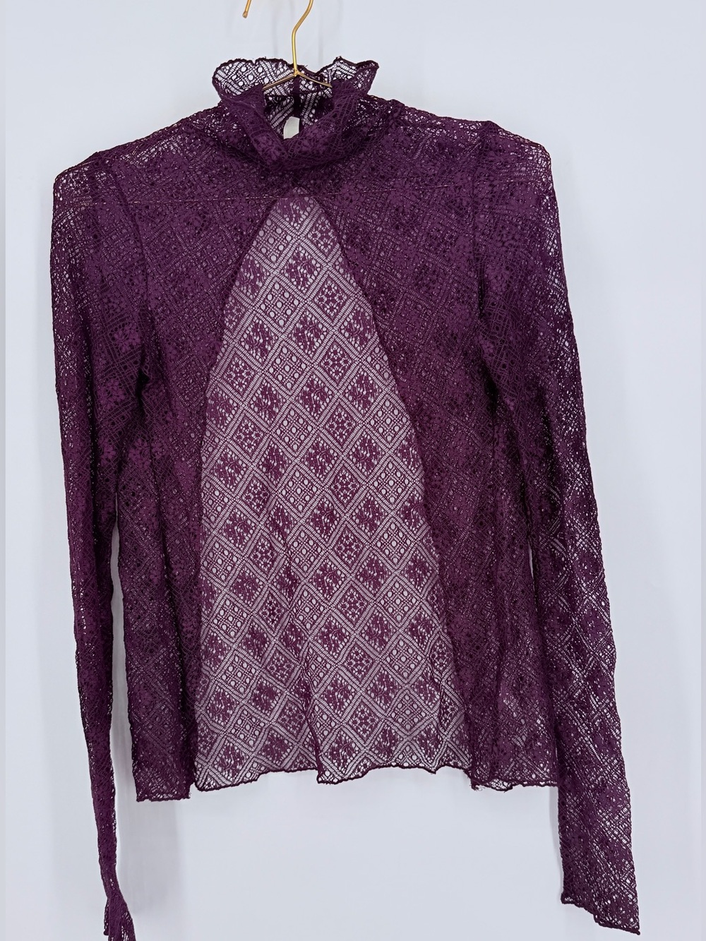 Free People Intimately Purple Lace Sheer High Neck Long Sleeve Top XS